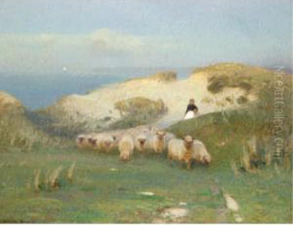 On The Dunes Near St. Ives Oil Painting by John Alfred Arnesby Brown