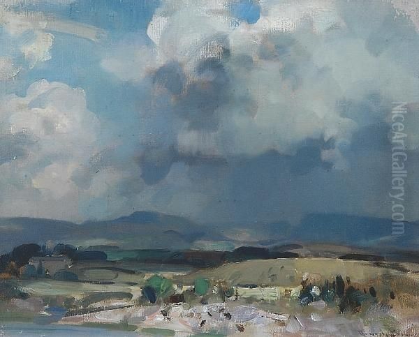 Landscape With Low Cloud Oil Painting by John Alfred Arnesby Brown