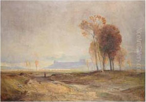 River Landscape With Aquaduct Oil Painting by John Alfred Arnesby Brown