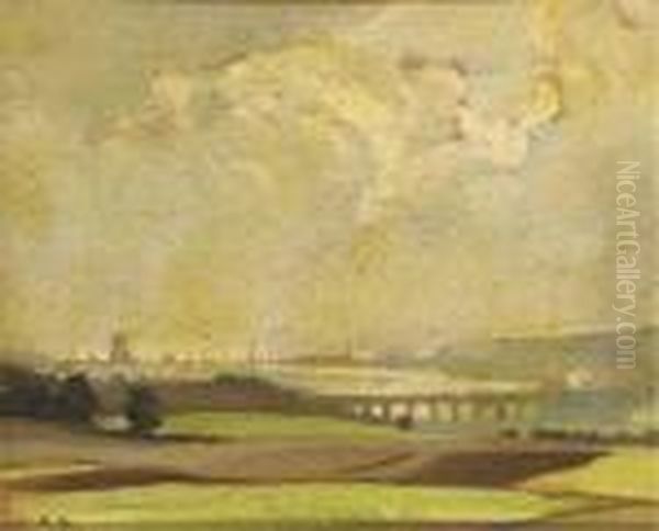 Border Bridge, Berwick Oil Painting by John Alfred Arnesby Brown
