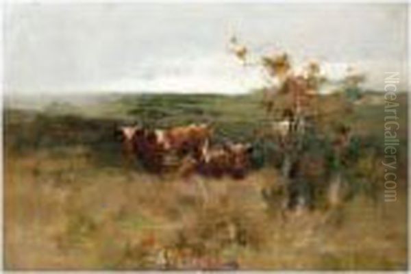 Cows In A Field Oil Painting by John Alfred Arnesby Brown