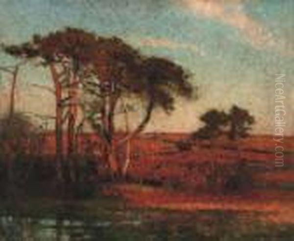 Sunrise Over An Autumnal Landscape Oil Painting by John Alfred Arnesby Brown