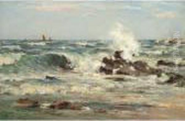 Breaking Waves Near Dunure, Ayrshire Oil Painting by William Mason Brown