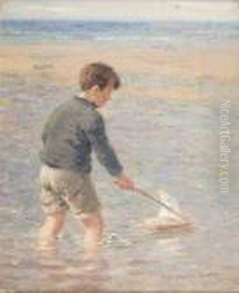 Sailing The Toy-boat Oil Painting by William Mason Brown