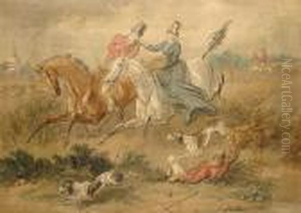 Leaping The Ditch. Oil Painting by Hablot Knight Browne