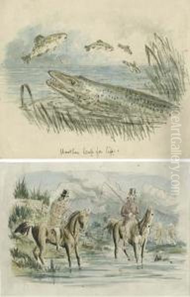 Huntsmen Fishing; Also Five Works By Other Hands Oil Painting by Hablot Knight Browne