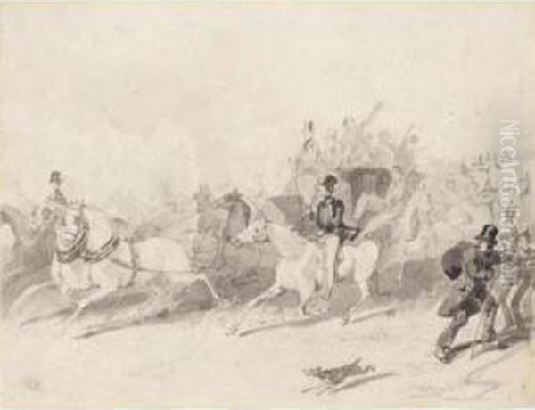 Coach And Horses Oil Painting by Hablot Knight Browne