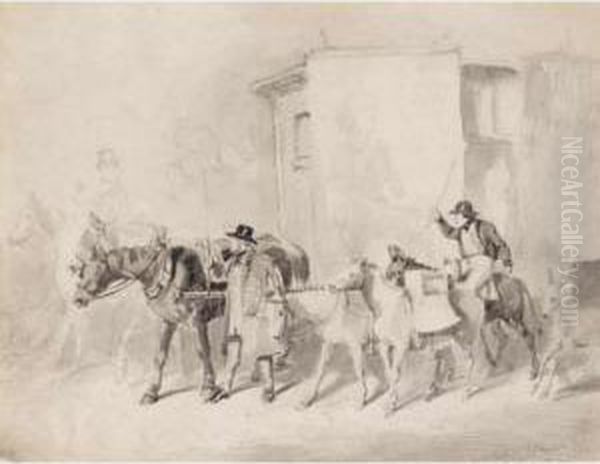 A Harras Of Horses Oil Painting by Hablot Knight Browne