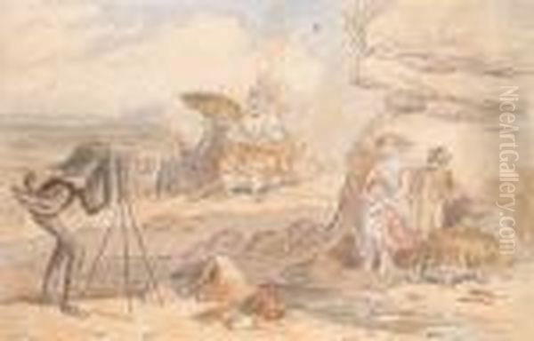 A Beach Photograph Oil Painting by Hablot Knight Browne