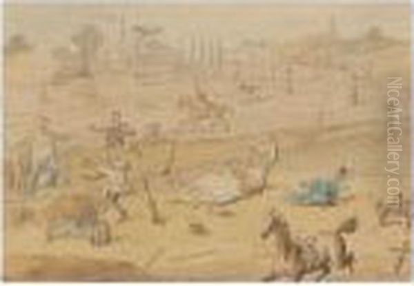 Miss G's Mare Shies And Falls Oil Painting by Hablot Knight Browne