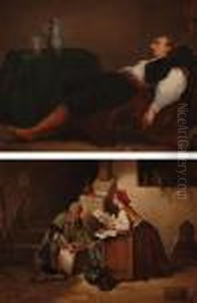 Interno Con Scena Di Genere 
La Bevuta Oil Painting by Francois Brunery