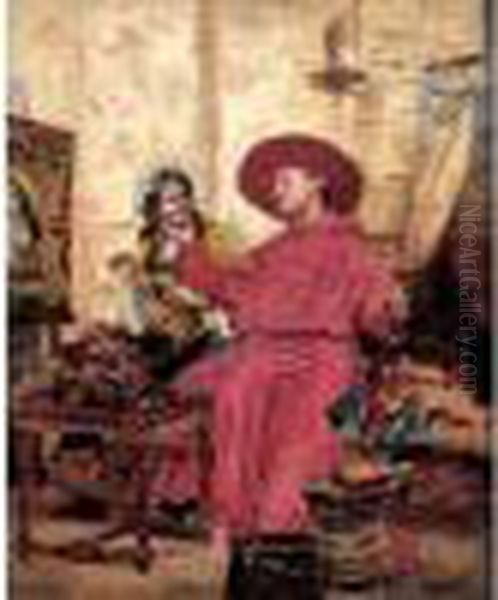 Le Chanoine Et La Marchande De Poupees Oil Painting by Francois Brunery