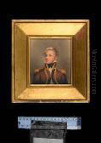 A Naval Officer, Wearing 
Uniform, Dark Blue Coat With Gold Trimmed Facings And Collar, Gold 
Epaulettes, Frilled White Chemise And Black Stock. Oil Painting by Adam Buck