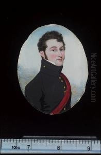An Infantry Officer, Wearing 
Undress Dark Blue Frock-coat, His Gilt-buttons In Pairs, A Crimson Sash 
Across His Chest Oil Painting by Frederick Buck