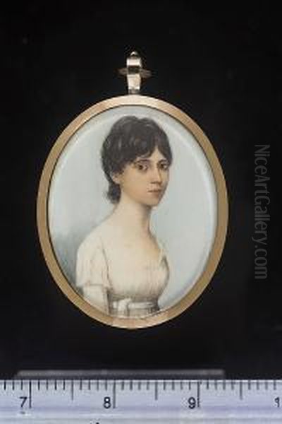 A Double-sided Miniature Of Two 
Young Ladies, Both Wearing White Dresses, One With Lace Trim To The 
Neckline Oil Painting by Frederick Buck