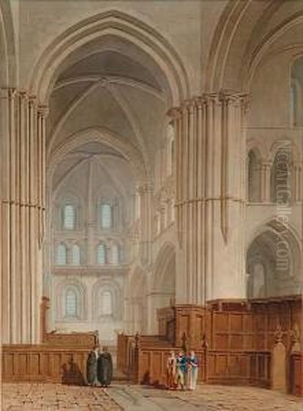 'the Transept Of The Church Of 
Saint Cross, Near Winchester' And 'the Choir Of The Church Of Saint 
Cross, Near Winchester' Oil Painting by John Chessell Buckler