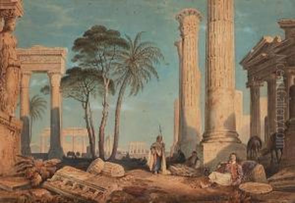 Figures Resting Before The Erechtheion Oil Painting by Charles Frederick Buckley