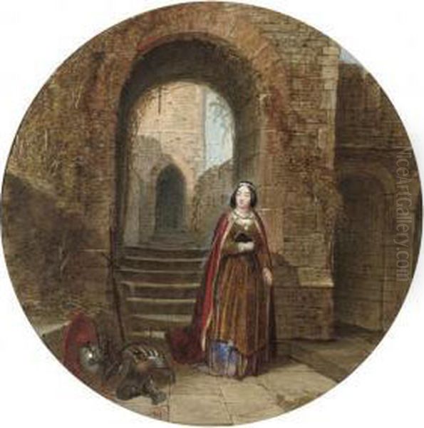 Illustrations To Sir Walter 
Scott's Marmion: Lord Cranstoun And Thefair Margaret, 'lay Of The Last 
Minstrel'; And Lady Clare On Thebattlements Of Tantallon Oil Painting by John Edmund Buckley