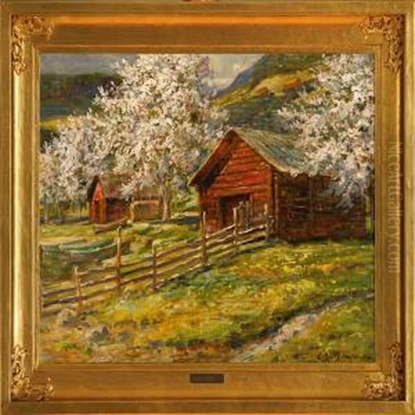 A Norwegian Spring Landscape Oil Painting by Carl Budtz-Moller