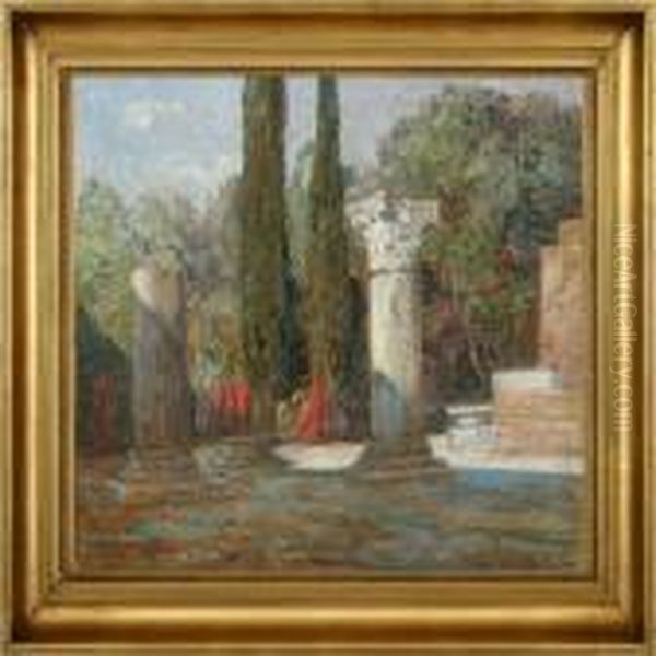 Italian Scenery Withpersons Oil Painting by Carl Budtz-Moller