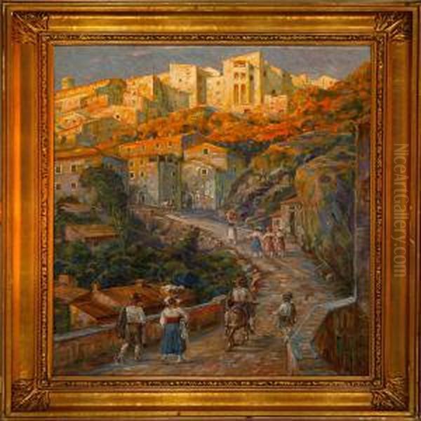 Sunset In Anticoli Oil Painting by Carl Budtz-Moller