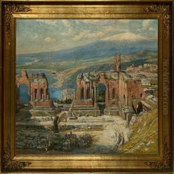 The Greek-roman Theatre In Taormina Oil Painting by Carl Budtz-Moller