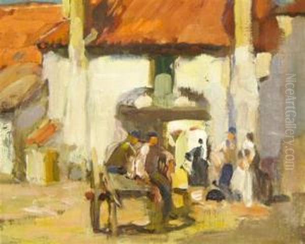 Market Scene Oil Painting by Karl Albert Buehr