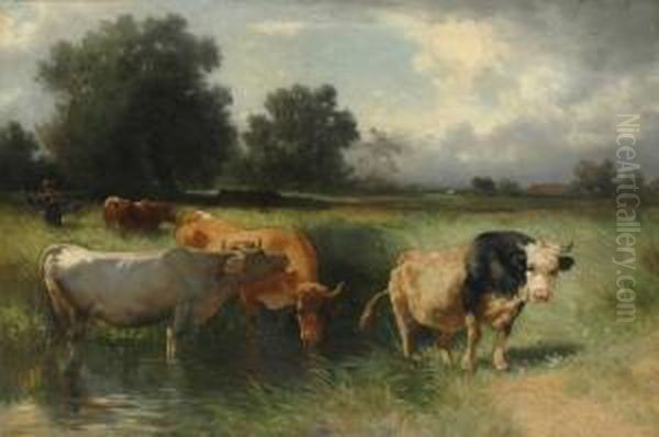 Buhlmayer Herder And Cattle Oil
 Oncanvas Signed 'c. Buhlmayer' Lower Right 102 X 152 Cm 
Provenance:private Collection Vienna Private Collection Melbourne Oil Painting by Conrad Buhlmayer
