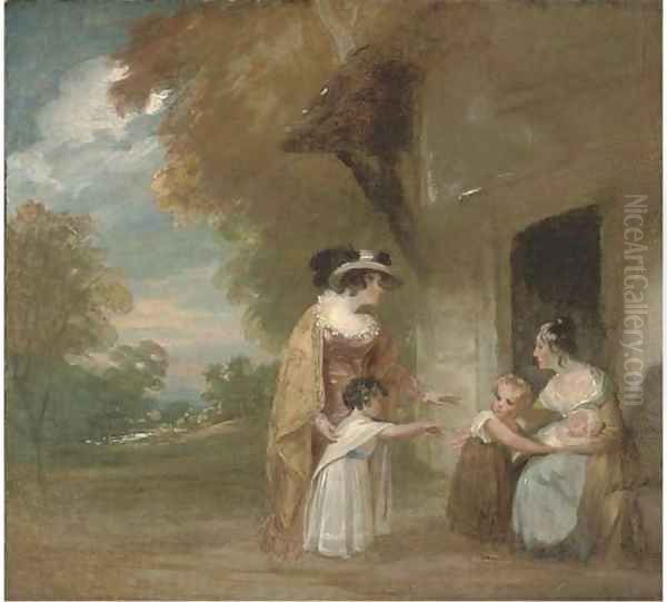 Lady Beechey and her children in a landscape Oil Painting by Sir William Beechey