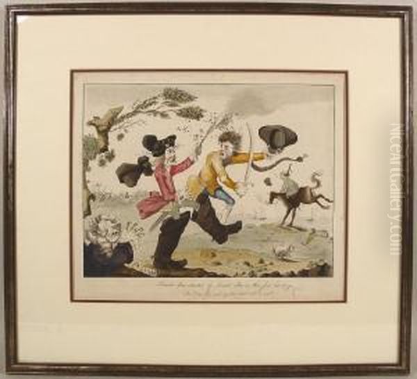 French Spies Attacked By British
 Bees On Their Firstlanding, Mon Dieu, They Make My Hair Stand All On 
End Oil Painting by Henry William Bunbury