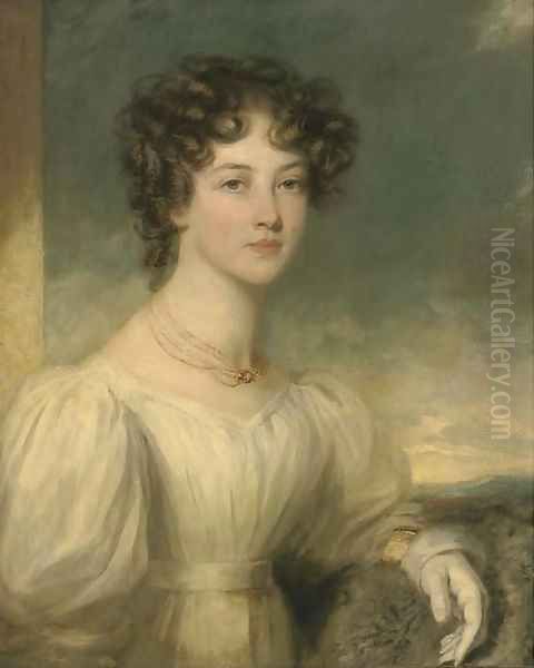 Portrait of a lady, half-length, in a white dress Oil Painting by Sir William Beechey