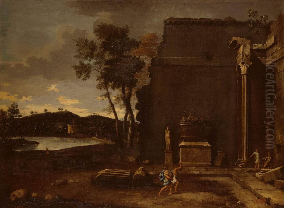 Landscape with Sarcophagus Oil Painting by Thomas Blanchet