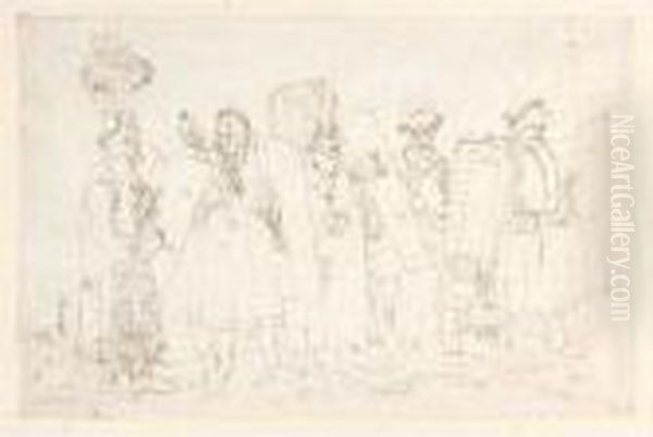 Five Men In Hungarian Costumes, Carrying Shields Oil Painting by Hans Burgkmair the elder