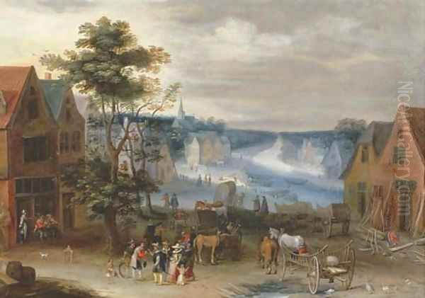A village scene with a canal in the distance, said to be the Willebroek canal Oil Painting by Jan The Elder Brueghel