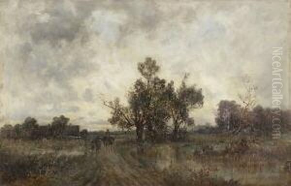 Moorlandschaft Mit Wandernder
 Bauernfamilie. Oil Painting by Karl Peter Burnitz