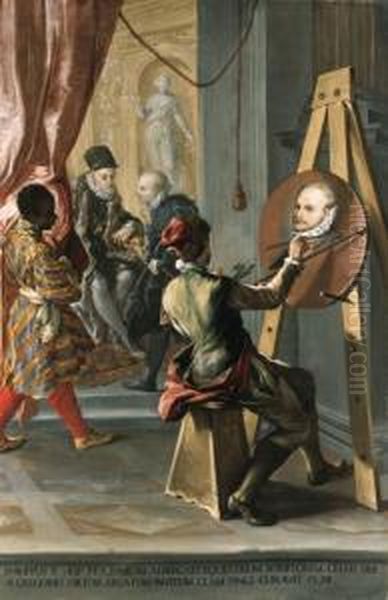 Fabio Albergati Received By 
Philip Ii Of Spain, While An Artistsecretly Executes His Portrait On The
 King's Instructions Oil Painting by Gian Antonio Burrini