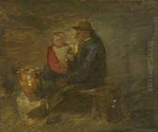Bauer Mit Kind Auf Einer
 Bank Oil Painting by Wilhelm Busch