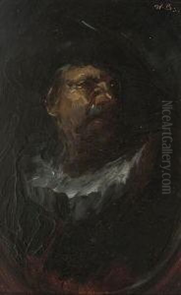 Mannlicher Studienkopf In
 Hollandischer Manier. Oil Painting by Wilhelm Busch