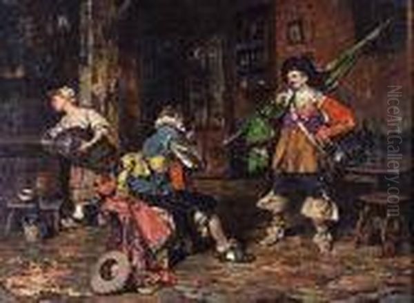 Interior Con Mosqueteros Oil Painting by Maximo Juderias Caballero