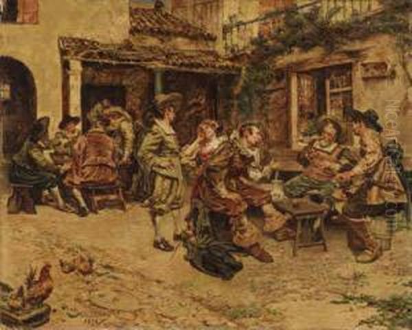 Outside The Tavern Oil Painting by Maximo Juderias Caballero