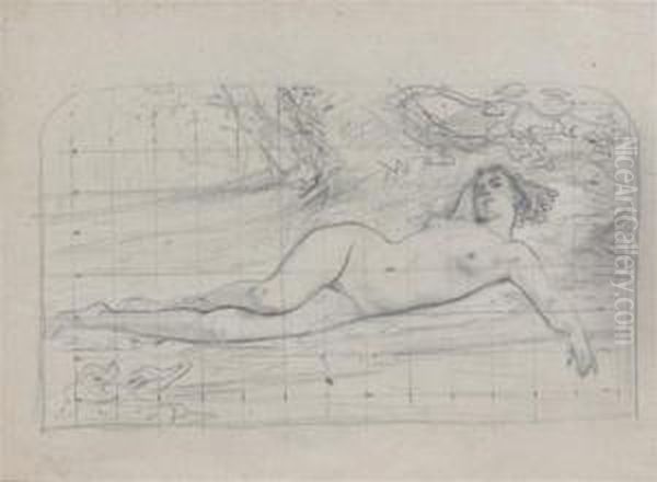 Etude De Femme Nue Allongee Oil Painting by Alexandre Cabanel