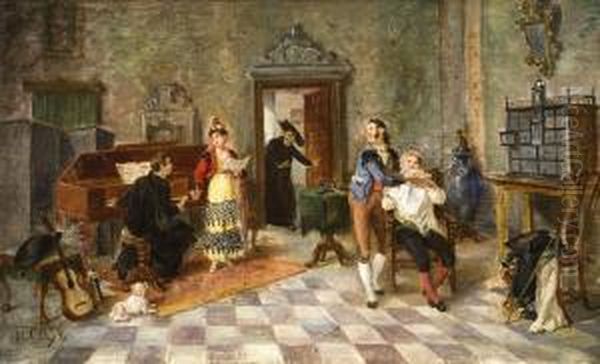 Clase De Canto Oil Painting by Manuel Cabral Cabral y Aguado Bejarano