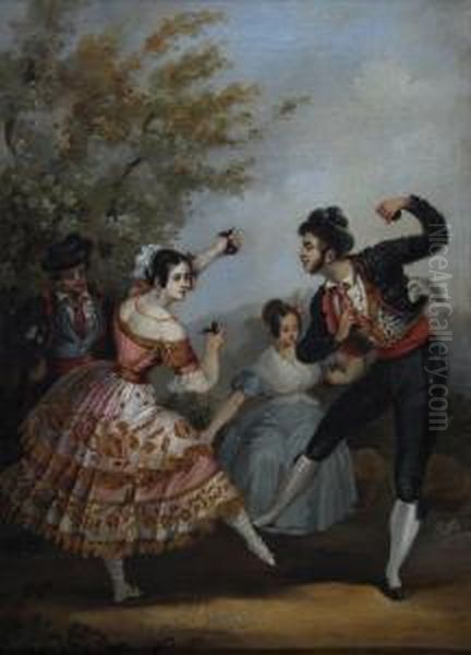 Spanish Dancers With Castanets Oil Painting by Manuel Cabral Cabral y Aguado Bejarano