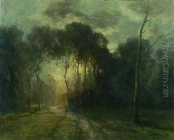 Waldchen Im Sonnenuntergang. Oil Painting by Francois Charles Cachoud