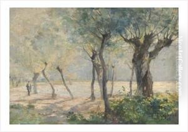 Vaches Et Bergere Pres De L'etang Oil Painting by Francois Charles Cachoud