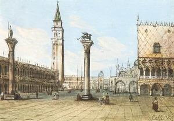 Venedig - Blick Uber Die Piazzetta
 Zum Torre Dell'orologio. Oil Painting by Ippolito Caffi