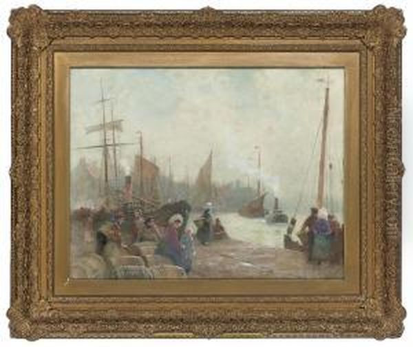 Waiting For The Boat To Come In Oil Painting by Hector Caffieri