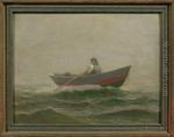 Foggy Day With Fisherman Rowing Out To Sea. Oil Painting by Charles Drew Cahoon