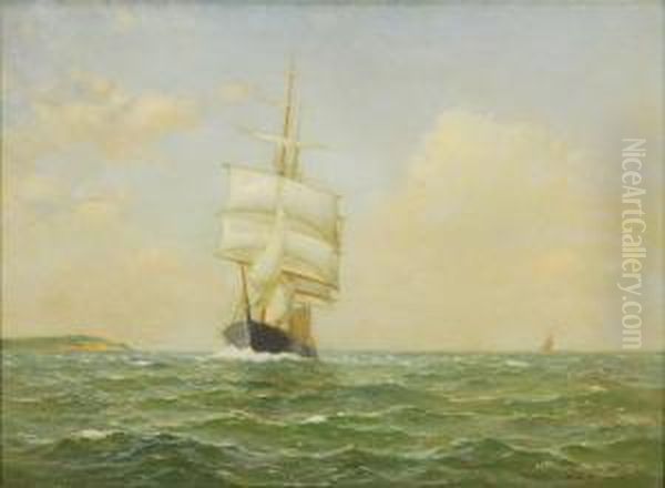 Sailing Off Gay Head, Depicting A
 Square-rigged Vessel In Calm Seas Off The Coast (possibly Gay Head, 
Martha's Vineyard). Oil Painting by Charles Drew Cahoon