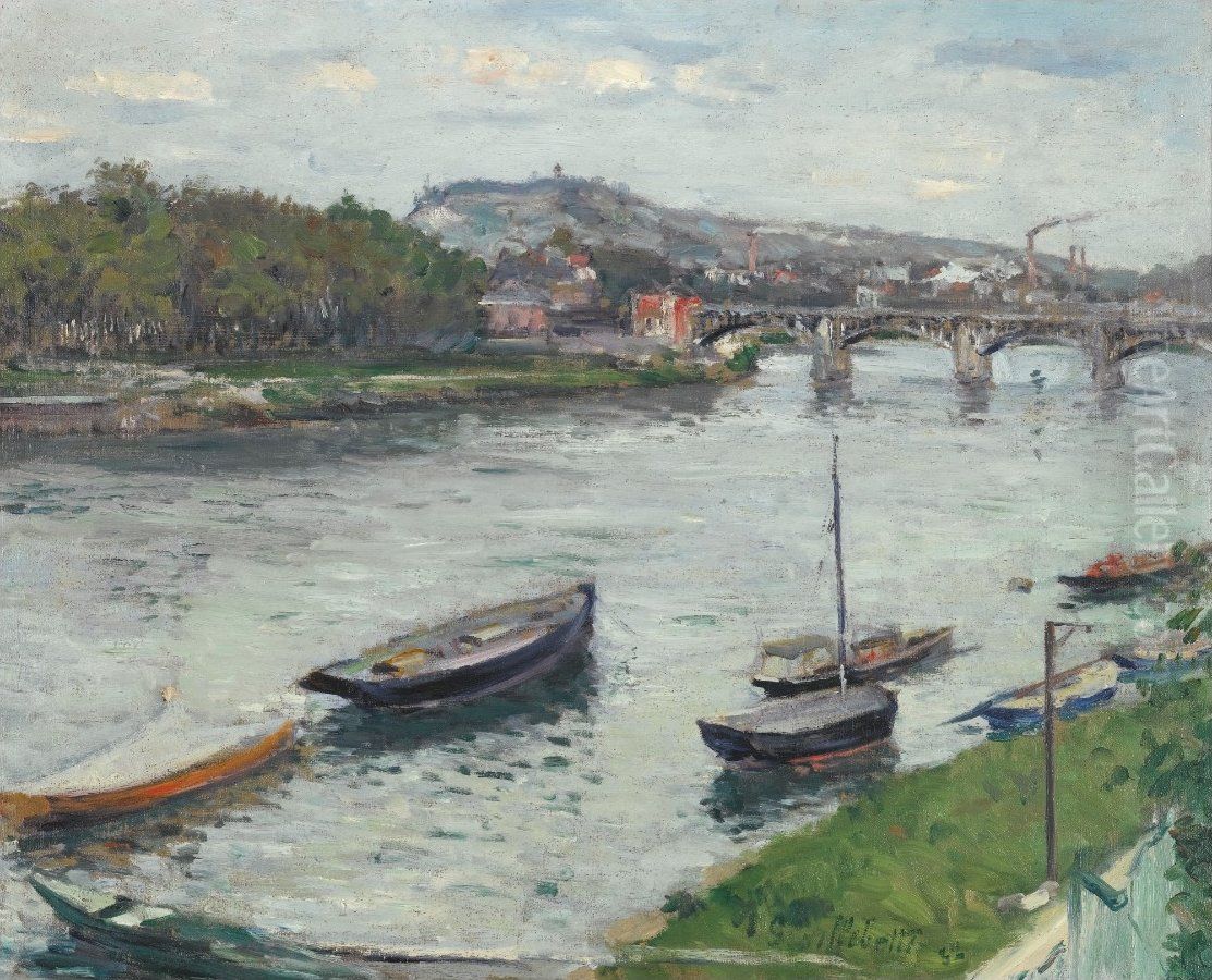 La Berge Et Le Pont D'argenteuil Oil Painting by Gustave Caillebotte